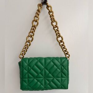 Zara quilted green vegan leather purse with aged gold chain strap